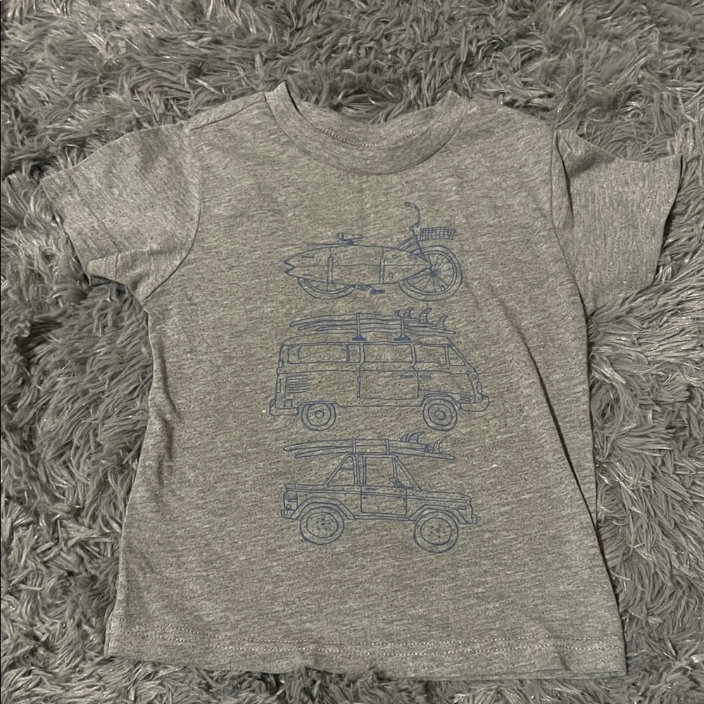 Gray Kids Short Sleeve Tee with Vehicle Print